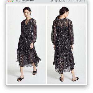Vince Brushstroke Silk Midi Dress EUC Size M